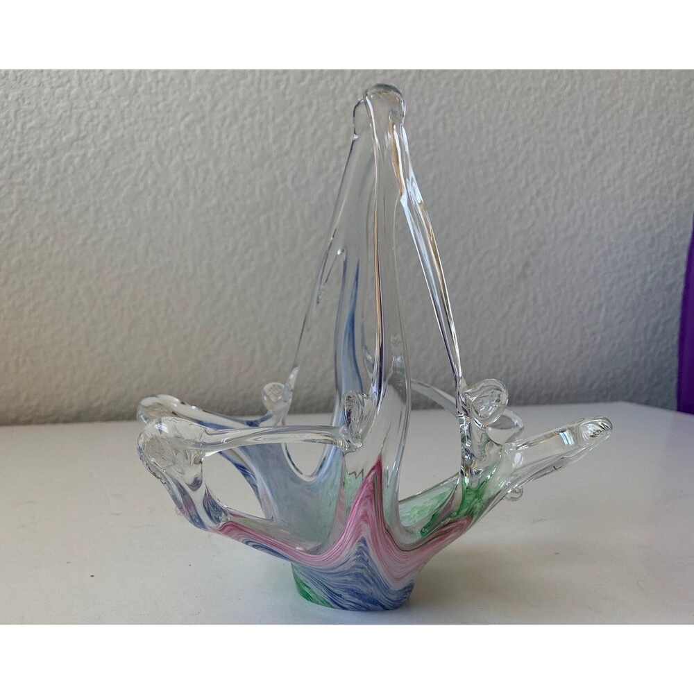 Vintage Murano Art Glass Stetched Starfish Star Gazer Lily Glass Basket Bowl MCM